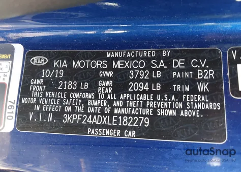 2020 Kia Forte Fe/Lxs из США, поврежденный, VIN 3KPF24ADXLE182279